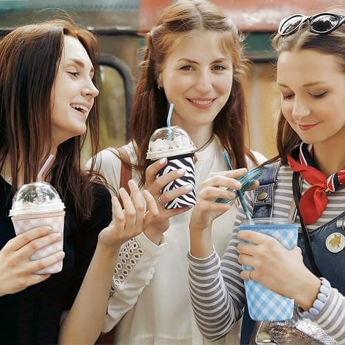 Reusable Insulated Sleeve for Iced Coffee Cup, 3-Pack Coffee Neoprene Drink Sleeve for Cold & Hot Drinks, Beverage Holder for Iced Coffee (Pastel Gingham Set) thumbnail 7
