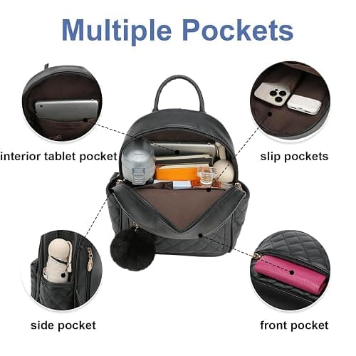 Barsine Girls Fashion Mini Backpack Purse Small Cute Plaid Leather Women Backpacks Little Bag (Black) thumbnail 5