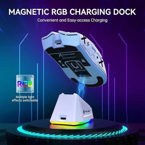 ATTACK SHARK X11 Wireless Gaming Mouse, PAW3311 Sensor, Lightweight, RGB Charging Dock, 22,000 DPI, Tri-Mode Connectivity, 5 Programmable Buttons, Grip Tape Included - White thumbnail 4