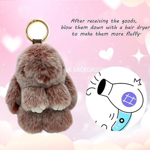 Bunny Keychain with Tin,Bunny Handmade Soft Pompom Charms,Fluffy Keychain Accessories for Womens thumbnail 8