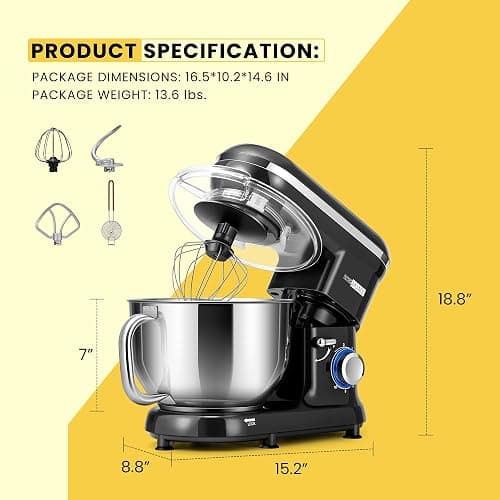 VIVOHOME Stand Mixer, 660W 10 Speed 6 Quart Tilt-Head Kitchen Electric Food Mixer with Beater, Dough Hook, Wire Whip and Egg Separator, Black thumbnail 3