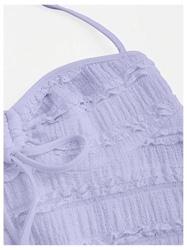 SOLY HUX Women's Peplum Halter Crop Tops Y2K Drawstring Tie Ruched Dressy Casual Spaghetti Strap Cami Top thumbnail 4