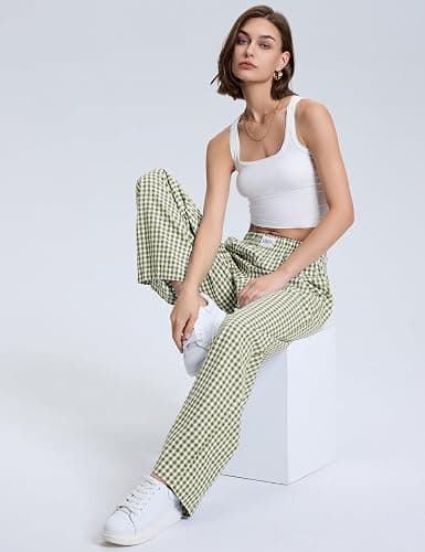 LOMON Women's Striped Gingham Boxer Pants Cotton Pajama Lounge Pj Casual Plaid Trousers Y2K Beach Bottoms with Pockets thumbnail 5