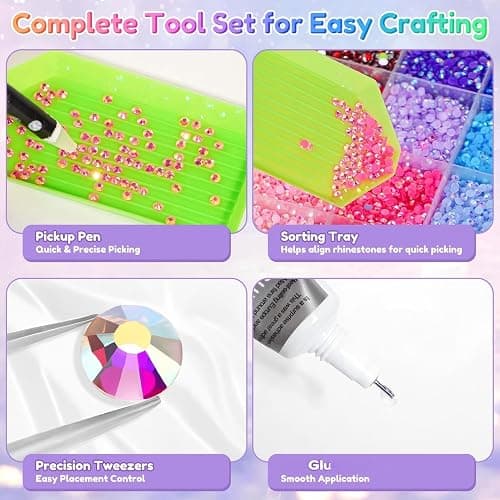 Winwj 40 Colors 40000pcs Bedazzling Kit with Glue and Pen, 3mm Nail Art Rhinestones, Flatback Gems with Tweezers & Pen, Nail Art Crystals for DIY Crafts, Phone Cases, Clothes thumbnail 6