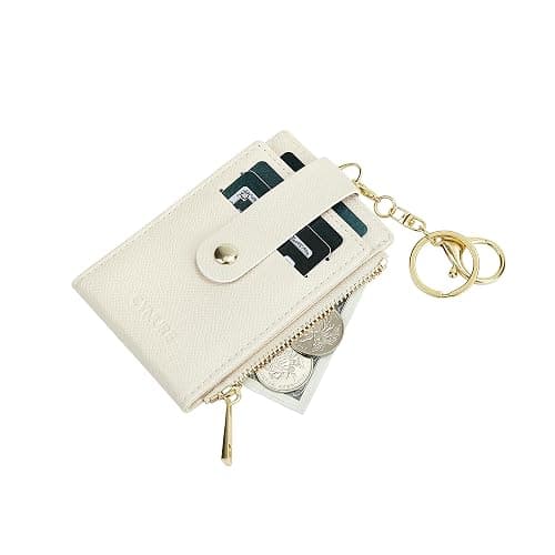 Cynure Women Leather RFID Blocking Card Holder Slim Small Zipper Keychain Front Pocket Wallet with 2 ID Window, thumbnail 5
