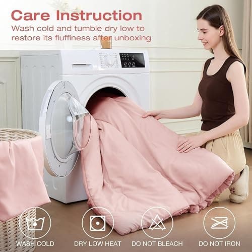 Sasttie Queen Comforter Set 7-Piece Pink, Pre-Washed Bed in a Bag | Soft & Breathable, All-Season Bedding Set with Comforter, Sheets, Pillowcases & Pillow Shams, OEKO-TEX, Down Alternative thumbnail 9
