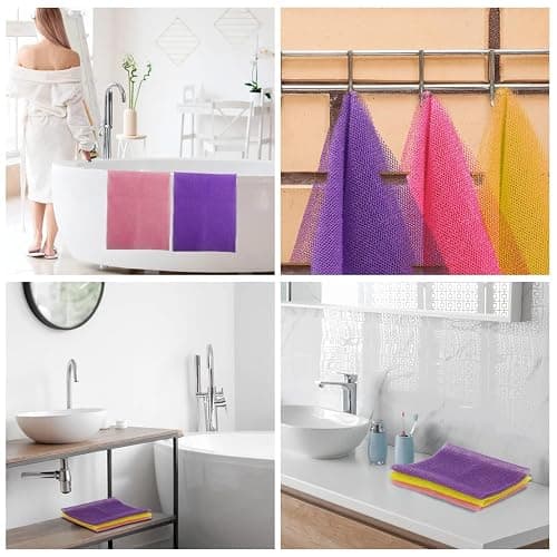 UJFQBH 3 Pieces African Bath Sponge African Net Long Net Bath Sponge Exfoliating Shower Body Scrubber Back Scrubber Skin Smoother,Great for Daily Use (Pink,Yellow,Purple) thumbnail 7