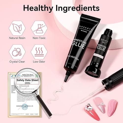 Makartt Nail Rhinestone Glue Set - Gel Nail Glue for Rhinestones, 3D Art Design Super Strong Adhesive for Charm Gems Jewel Crystal Beads Diamonds, 15ml & 8ml, Easy Use, Cured Need thumbnail 9