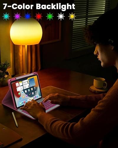 ABSONE for iPad A16 11th 10th Generation Case with Keyboard, 7 Colors Backlit Detachable Wireless Folio Keyboard Cover with Pencil Holder for iPad A16 11 inch Gen 2025 10th Gen 10.9 Inch 2022 Pink thumbnail 7