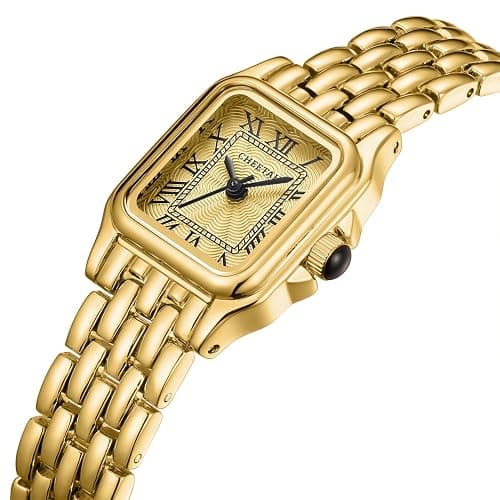 CHEETAH Gold Watches for Women with Small Vintage Bracelet, Rectangular Case Roman Dial thumbnail 2