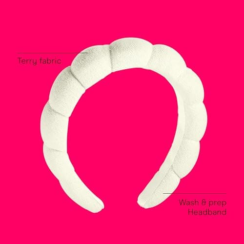 Conair Spa Makeup and Face Washing Headband, Ultra-Absorbent Microfiber Skincare Headband, Soft Terry Cloth, No-Pull Band Gentle on Hair and Head, Bubble Design, Ivory thumbnail 2
