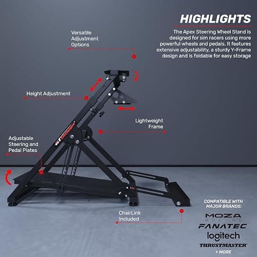 GT OMEGA Apex Racing Wheel Stand - Compatible with Logitech G29 and G920, Fanatec ClubSport, and Thrustmaster TX, T500, & T300, Foldable, Tilt-Adjustable for Racing Control thumbnail 3