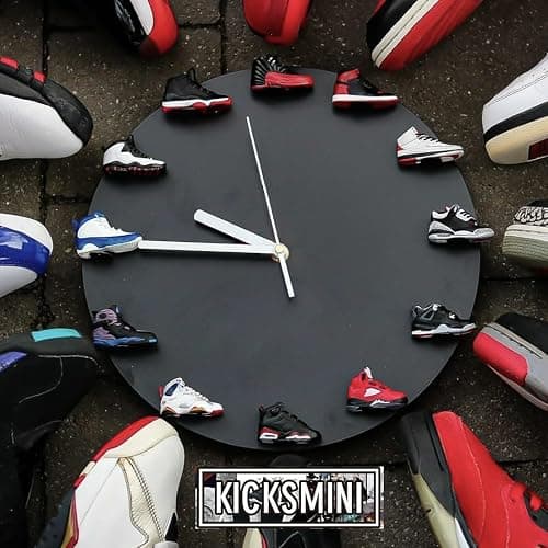 3D Wall Clock with 12 Mini Shoe Models, Decorative Sneaker Clock Basketball Shoe Clocks Gift for Boys & Girls Friends (Black-12) thumbnail 2