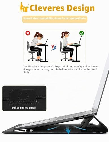 HYZUO 13 Zoll Laptoptasche mit Ständer für MacBook Air, Schwarz | für MacBook Air 13 M5-M1, 2026 13" MacBook Neo, 2026-2016 MacBook Pro 13 M2 M1, iPad Pro/Air 13, Surface Pro 12-3, XPS 13 thumbnail 2