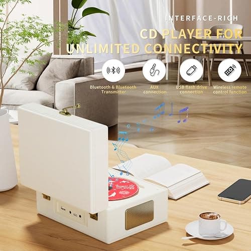 Yintiny Rechargeable Leather CD Player with Speakers; Bluetooth Transmitter; Festival Gift; BGM Player for Home Décor thumbnail 2