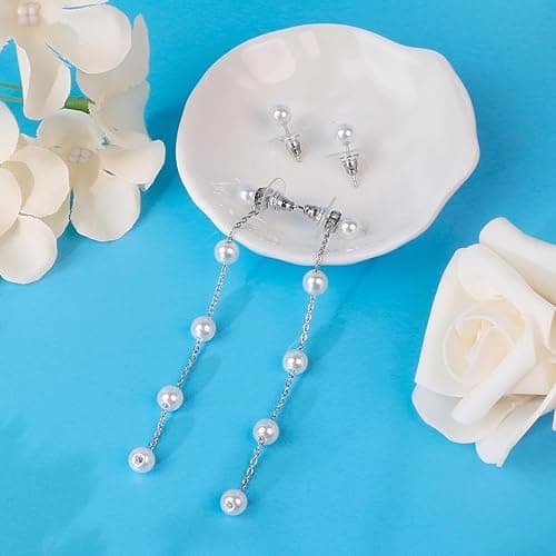 Trinckle Pearl Earrings for Women, Gold Pearl Drop Earrings Dainty Silver Dangle Earring for Wedding, Bow Stud Jewelry as Christmas Gifts Statement Silver Hoop Bride Earring as Boho Prom Accessories thumbnail 5