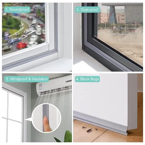 MOPMS Draft Stopper Sweep, Door Weatherproofing Stripping, Window Seal Strip Self-adhisive Soundproof Cuttable Weather Length 6.56Ft - Grey thumbnail 5