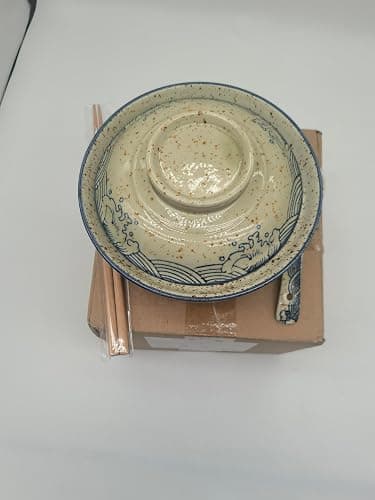 Ceraozmus Ceramic Ramen Bowl Set, 800ml, with Lid, Spoon and Chopsticks, Japanese Vintage Large Soup Bowls Instant Noodle Bowl Asian Tableware (Fish*1) thumbnail 12