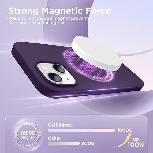 GolbinBox Magnetic for iPhone 13 Case & iPhone 14 Case, Compatible with MagSafe, [Soft Anti-Scratch Microfiber Lining], Slim Liquid Silicone Shockproof Protective Phone Case 6.1 inch, Deep Purple thumbnail 3