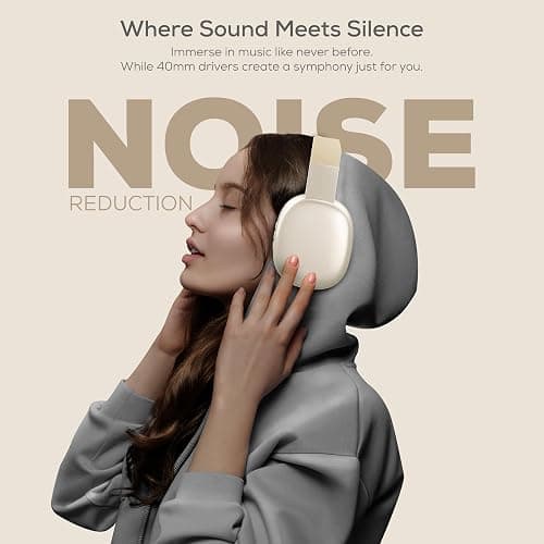 Gabba Goods Wireless Over Ear Bluetooth Headphones with Microphone - Wireless Headset -Noise Reduction - Bluetooth, Wired,Built in Micro SD for Travel, Home, Work TV,PC,Gaming,Cellphone (Beige) thumbnail 2