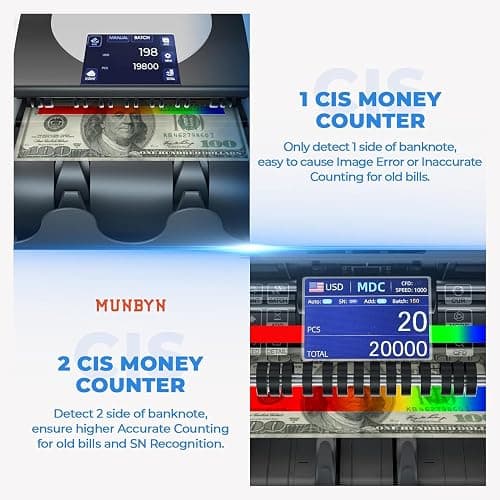 MUNBYN Bank Grade Money Counter Machine Mixed Denomination with External Display+Printer in One, Value Counting, Serial Number, Multi Currency, 2CIS/UV/IR/MG/MT Counterfeit Detection, 2Y Manufacturer thumbnail 4
