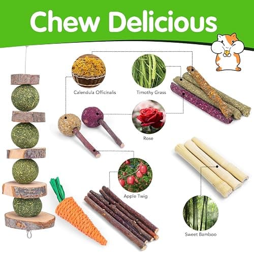 VESPRO Bunny Teys for Rabbits Hamster/Guinea Pig Toys Natural Timothy Hay Sticks chew Treats and Balls for Rabbit, Bunny, chinehila, Guirea Pig, Hamster, Rabbit Teeth Care thumbnail 2