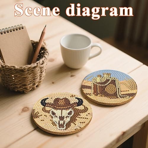 DOTSOPS 8 Pcs Cowboy Diamond Painting Coasters with Holder for Beginners | 5D Diamond Art Kits for Adults,Round Full Drill Gem Dots,Craft Arts DIY Supplies Party Home Decor 4 in thumbnail 6