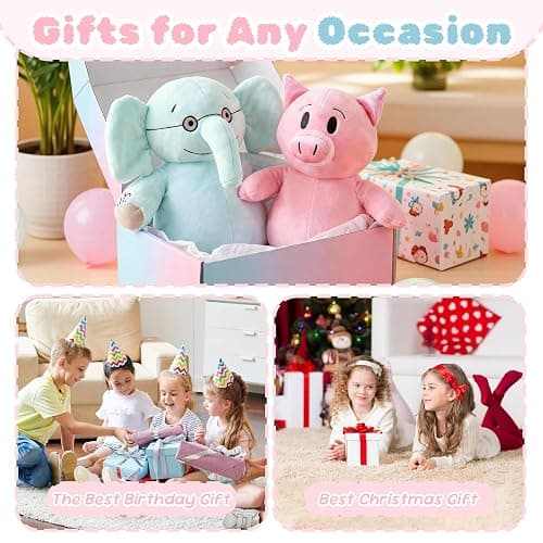 NUWDYSNN Elephant and Pig Book Plush Toy Set, Reading Buddy Plush Toys, Filled Animal Plush 2-Pack (Blue Elephant 13 in, Pink Pig 11.8 in thumbnail 4
