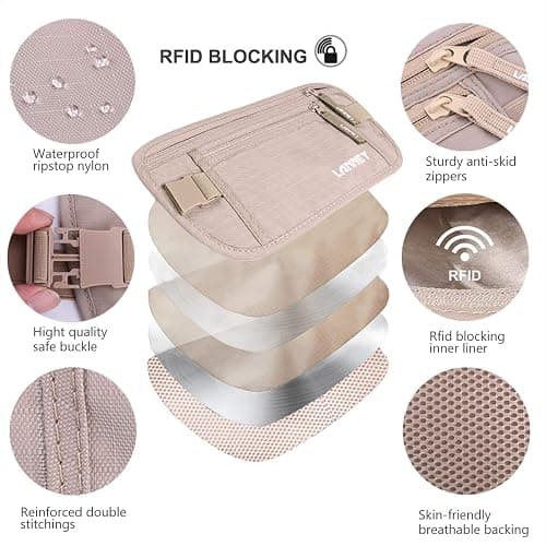 Money Belt for Travel Women and Men Slim Hidden Travel Wallet with RFID Blocking - Beige thumbnail 2
