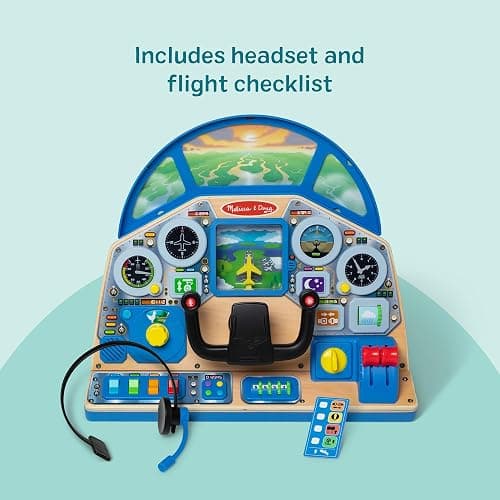 Melissa & Doug Jet Pilot Interactive Dashboard, Pretend Play Airplane Cockpit with Steering Yoke, Lights, Sounds, Buttons & Switches for Fidget Play, Wooden Toys for Kids Ages 3+ - FSC Certified thumbnail 4