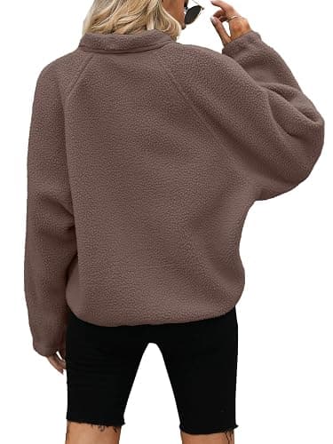 Yanekop Womens Fleece Jacket Fuzzy Long Sleeve Short Winter Coats Button Down Sherpa Jacket Outerwear with Pockets thumbnail 4