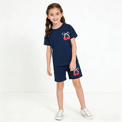 Zylvae Kid Girl 6-11 Years Summer 2-Piece Outfit Set - Daisy/Bow Print Top & Patterned Shorts Clothing Set thumbnail 5
