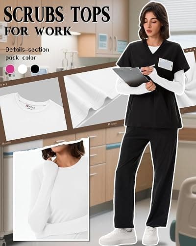 Neer 3 Pack Womens Underscrub Shirts Long Sleeve Crewneck Tops Fitted Layering Clothes Comfort Knit Tops for Nurse thumbnail 2