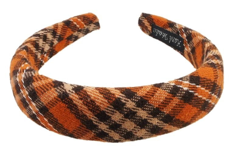 VIVIAN & VINCENT 2 Pack of Women's Headbands, Plaid Tartan | Top-knot buffalo-check hair bands pair red-black and black-white colorways for women and girls thumbnail 6