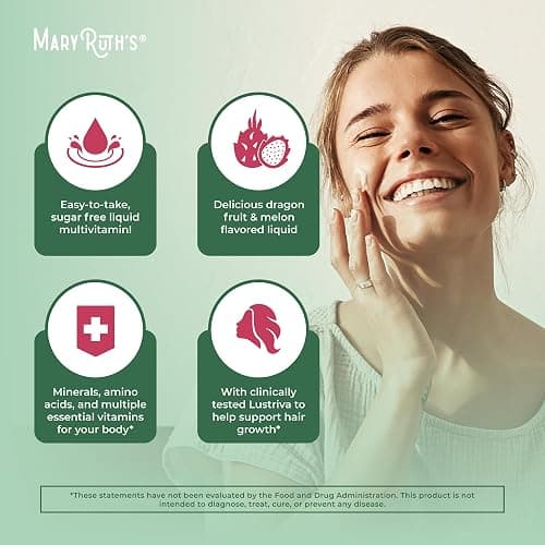 MaryRuth's Liquid Multivitamin + Hair Growth | Biotin 10000mcg | Lustriva Hair Growth Supplement | Clinically Tested in Women for Thicker Hair & Facial Wrinkle | Skin Care | Ages 18+ | 15.22 Fl Oz thumbnail 6
