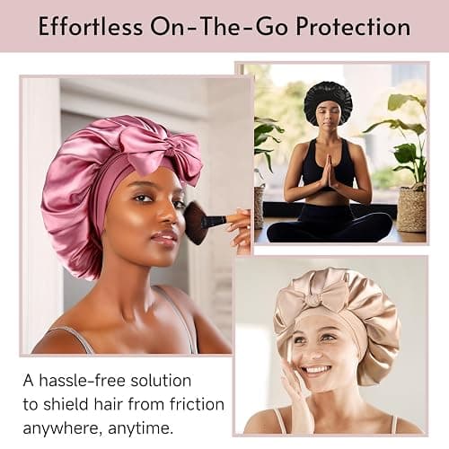 Yanideer 3 pcs Satin Bonnet Silk Bonnet for Sleeping Double Layer Satin Lined Hair Bonnet with Tie Band for Women Curly Hair - One Size - Gold thumbnail 5