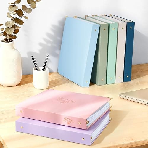 Sooez 2 Pack 3 Ring Binder with Metal Corners, Cute 1 Inch Binders Fits 175 Sheets of Paperwork, Three Ring Recipe Binder with Pocket for Women School Office Supplies, 8.5" x 11", Pink & Purple thumbnail 2