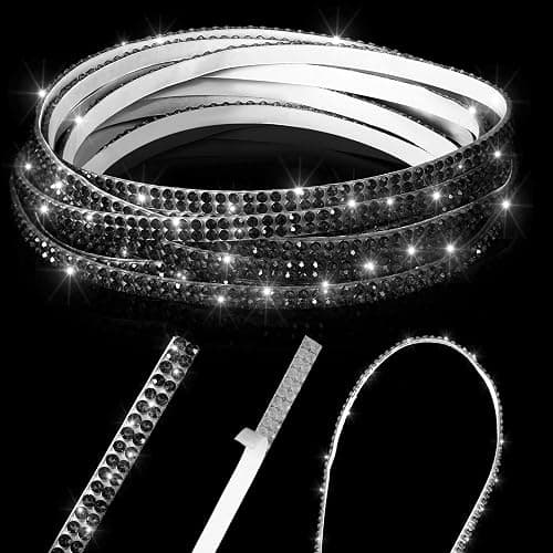 Kingdder 16.4Ft Bling Car Trim Self Adhesive Glitter Crystal Rhinestone Car Interior Exterior Accessories for Women DIY Line Molding Stickers for Auto Dashboard Diamond Ribbon Strips Decor (Black) thumbnail 5