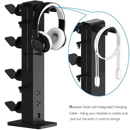 KAFRI RGB Gaming Headphone Stand with Controller Holder, Desk Organizer with Retractable Charger Cable, 2 AC Outlets & 4 Type-C Charging Ports, PC Gaming Accessories for Headset & Controller (Black) thumbnail 7