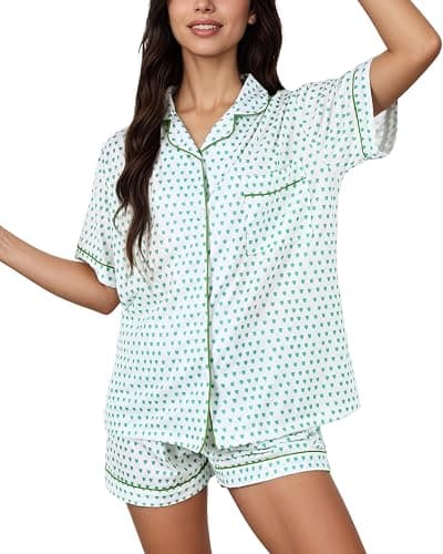 Zuafy Women's Pajamas Set Button Down Ladies Summer Pajamas Monkey Printed Sleepwear Short Sleeve 2 Pc Pjs for Birthday Gift - Image 1