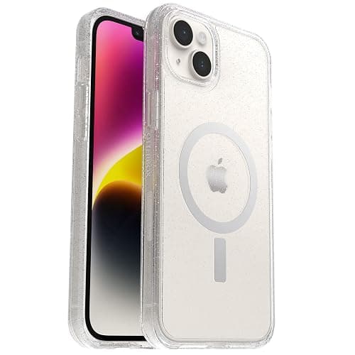 OtterBox iPhone 14 Plus Symmetry Series+ Case - STARDUST (Clear/Glitter), ultra-sleek, snaps to MagSafe, raised edges protect camera & screen - Image 1