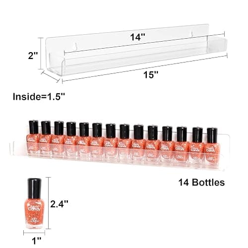 BTremary 15" Acrylic 6 Shelves Nail Polish Wall Mounted Holder Paint Organizer Storage Rack Clear Hanging Nail Polish Shelf Floating Wall Mount Nursery Bookshelves Vinyl Display Record Holder. thumbnail 2