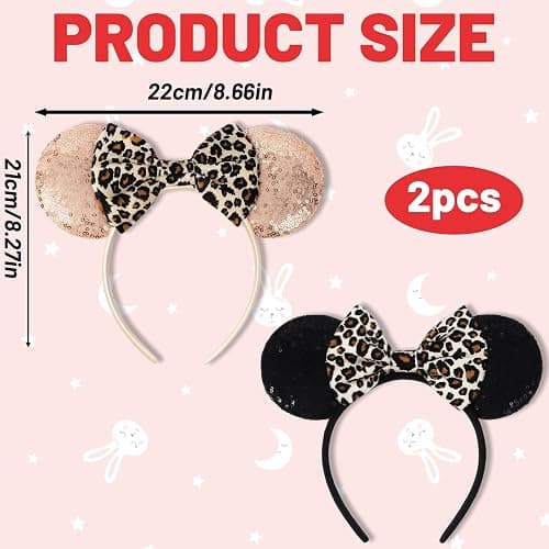2 Pcs Mouse Ears Headbands, Shiny Bow Glitter Mouse Ears Headband, Mouse Ears Accessories for People Cosplay, Birthday Christmas Theme Parties Photography Props thumbnail 2