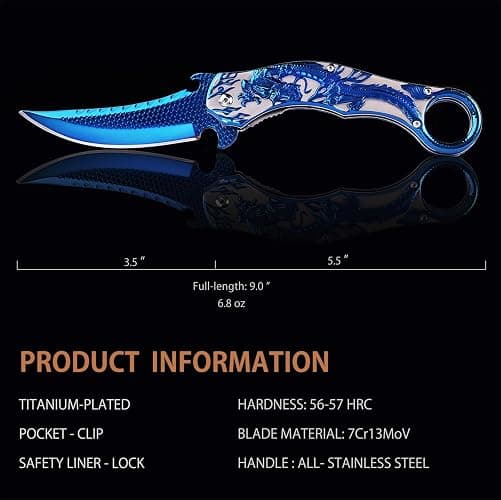 Vividstill Pocket Knife for Men, Cool Folding Knife With 3D Blue Dragon Relief, Great Gift Edc Knife For Men Outdoor Survival Camping Hiking thumbnail 5