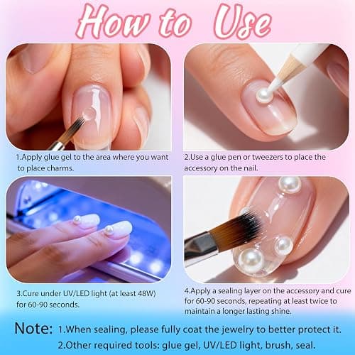 NEBURORA Gold and Silver Caviar Nail Art Beads Pearls Metal Nail Art Set | Flat-Back Pearls (White + Beige) , Multi-Shape Metal Nail Art Gemstone Set, with Tweezers and Pickup Pen, Mixed Sizes 0.6-2mm thumbnail 5