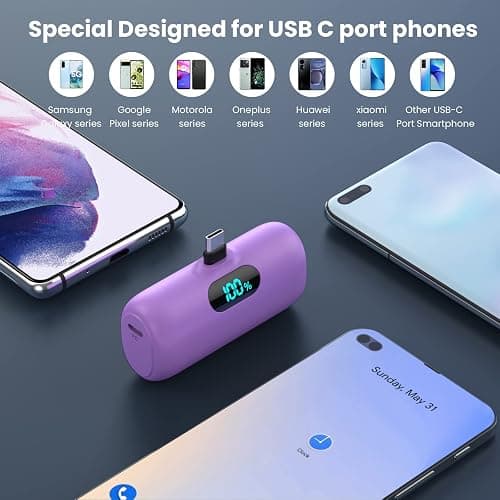 [2-Pack] Mini Portable Charger 5000mAh Power Bank,3A PD USB C Cell Phone Portable Power, LCD Display Battery Pack Compatible with iPhone 17/17 Air/16/16 pro/15/15 pro Max/Android/Samsung/Moto/LG etc thumbnail 2