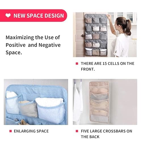 Bseash Enlarged Closet Hanging Bra Organizer with Rotating Metal Hanger, Dual Sided Wall Shelf Wardrobe Mesh Pockets Hanging Storage Bag for Bra Socks Underwear Underpants thumbnail 5