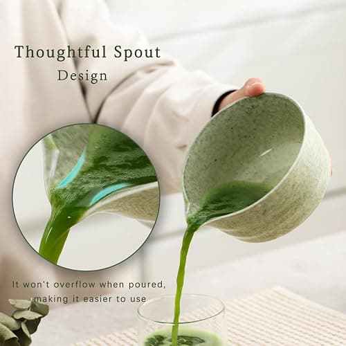 Ochcahser Matcha Set, Japanese Tea Set Includes Matcha Bowl with Spout, Matcha Whisk Holder, Bamboo Matcha Whisk and Bamboo Scoop, 17 oz Mottled Green Glaze Ceramic Matcha Kit for Tea Lovers thumbnail 5