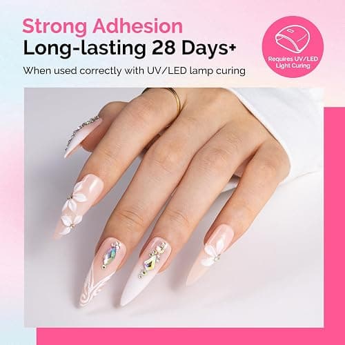 MelodySusie 2Pcs Nail Rhinestone Glue, 3D Gel Nail Art Design Strong Adhesive Nail Gem Glue for Nail Charms Gems Jewelry Decoration DIY Manicured at Home Cured Need Beauty Gifts for Women thumbnail 5