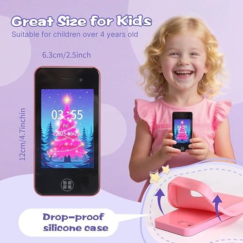 Kids Smart Phone, Christmas Birthday Gifts for Boys Girls Toddler Cell Phone Toys with Dual Camera Music Player Mini Educational Learning Games Fake Phone for 4-8 Year Old with 16G SD Card (Pink) thumbnail 2